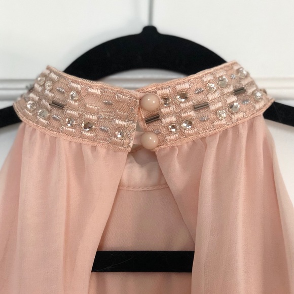 ASOS jewel high neck, chiffon blush pink above knee dress - Picture 3 of 10